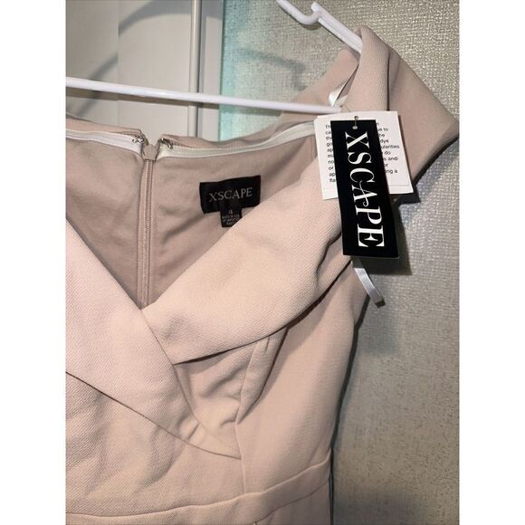 Xscape Off the Shoulder Handkerchief Hem Cocktail Dress in Blossom Size 4. NWT - Picture 2 of 13
